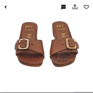 Genuine Italian brown Leather Clogs with Buckle- Brand new, never worn!